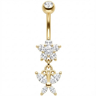 Piercing ombligo Flor Cristal Colgante Mariposa
