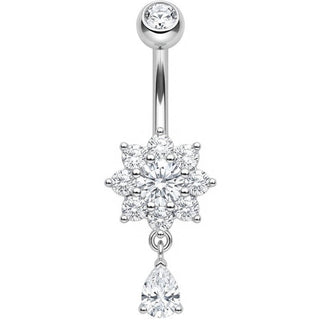 Piercing ombligo Flor de Cristal con Gota Colgante