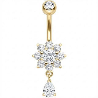 Piercing ombligo Flor de Cristal con Gota Colgante