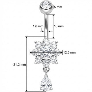 Piercing ombligo Flor de Cristal con Gota Colgante