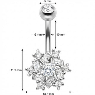 Piercing ombligo Copo Nieve Cristal Baguette