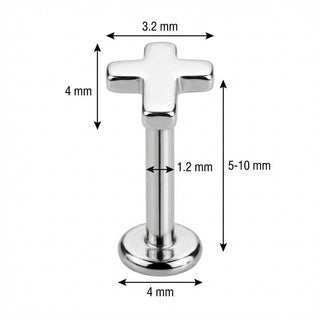 Titanium Labret Rounded Cross Shape Top Internally Threaded