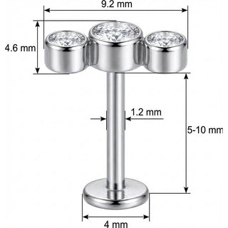 Titanio Arco Triple Cristal Engarzado Rosca interna Labret