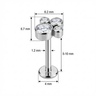 Titanio Diseño Huella de Cristal Rosca interna Labret