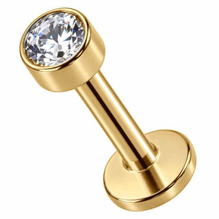 Titanium Labret Round Bezel Set Clear Crystal Internally Threaded