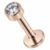 Titanium Labret Round Bezel Set Clear Crystal Internally Threaded