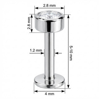 Titanio Cristal Redondo Engaste Bisel Rosca interna Labret