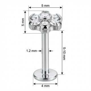 Titanio Flor de Cristales Brillantes Rosca interna Labret
