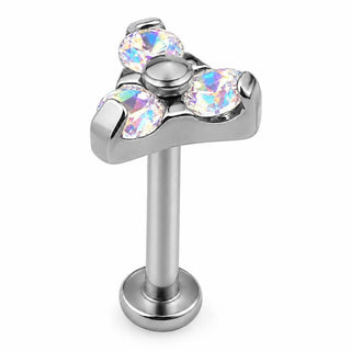 Titanium Labret Three Crystal Trinity Cluster Internally Threaded