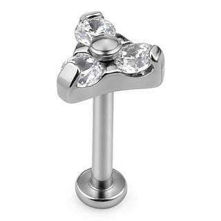 Titanium Labret Three Crystal Trinity Cluster Internally Threaded