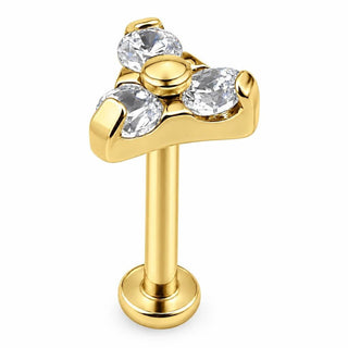 Titanium Labret Three Crystal Trinity Cluster Internally Threaded