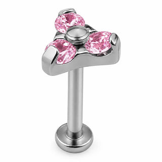 Titanium Labret Three Crystal Trinity Cluster Internally Threaded