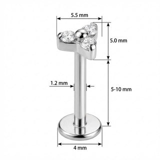 Titanium Labret Three Crystal Trinity Cluster Internally Threaded