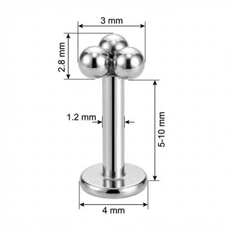 Titanio Clúster Trinity de Tres Bolas Rosca interna Labret