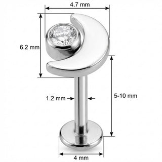 Titanio Luna Creciente con Cristal Rosca interna Labret