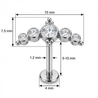 Titanium Labret Bezel Set Crystal Tiara Arc Internally Threaded