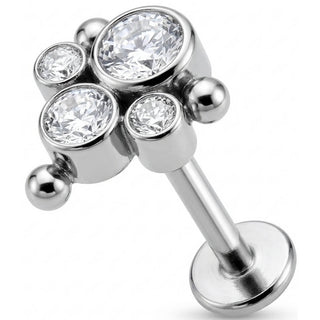 Titanio Trío de Cristales con Bolitas Rosca interna Labret