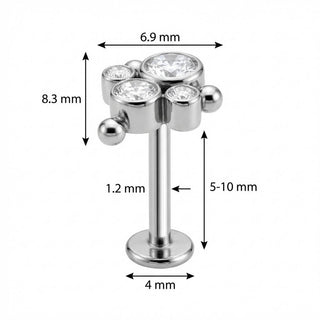 Titanio Trío de Cristales con Bolitas Rosca interna Labret
