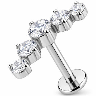 Titanium Labret Five Stone Curved Crystal Arc Internally Threaded