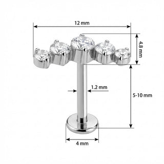 Titanio Arco Curvo de Cinco Cristales Rosca interna Labret
