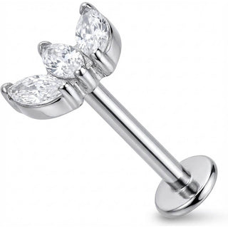 Titanio Abanico Triple Cristal Marquise Rosca interna Labret
