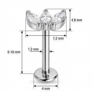 Titanio Abanico Triple Cristal Marquise Rosca interna Labret