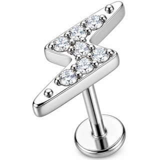 Titanium Labret Crystal Paved Lightning Bolt Internally Threaded
