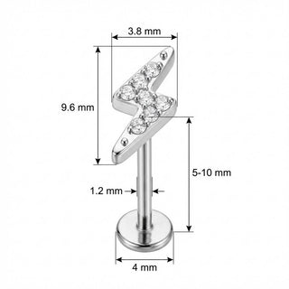 Titanio Rayo con Cristales Brillantes Rosca interna Labret