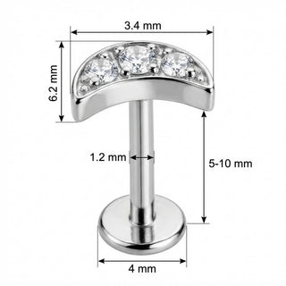 Titanio Arco Curvo Tres Cristales Rosca interna Labret