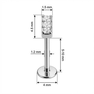 Titanio Barra con Tres Cristales Rosca interna Labret
