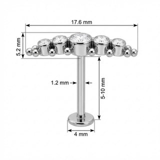 Titanio Arco de Cristales con Bolitas Rosca interna Labret