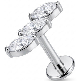 Titanio Curva Triple Cristal Marquise Rosca interna Labret