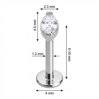 Titanio Cristal Claro Talla Marquise Rosca interna Labret