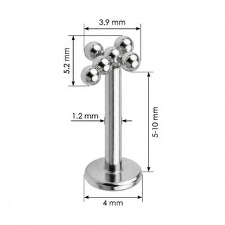 Titanium Labret Five Bead Cross Cluster Internally Threaded