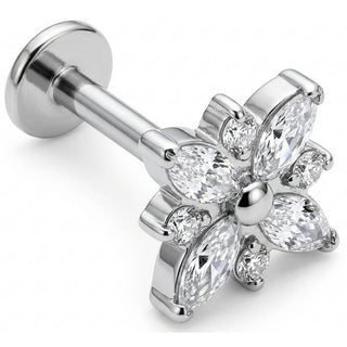 Titanio Flor Cristal Corte Marquesa Rosca interna Labret