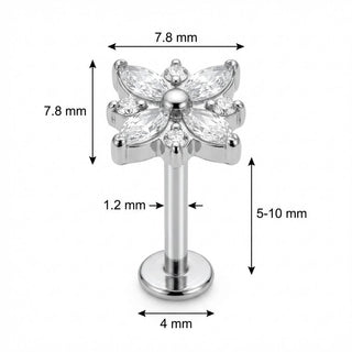 Titanio Flor Cristal Corte Marquesa Rosca interna Labret