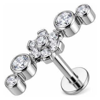 Titanium Labret Crystal Flower Curved Cluster Internally Threaded