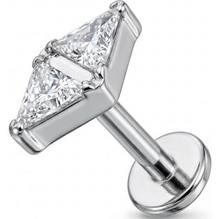 Titanio Lazo Doble Triángulo Cristal Rosca interna Labret