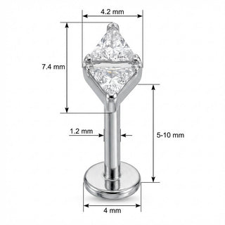 Titanio Lazo Doble Triángulo Cristal Rosca interna Labret