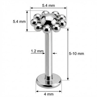 Titanium Labret Beaded Flower Dome Cluster Internally Threaded