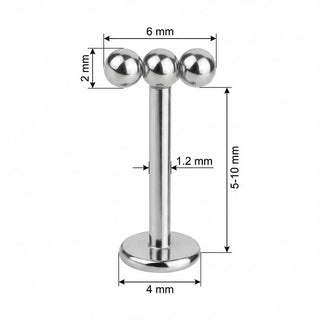 Titanio Hilera de Tres Bolas Rosca interna Labret