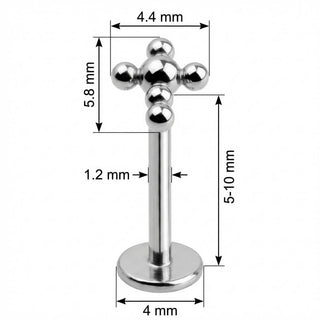 Titanio Diseño Cruz de Bolas Rosca interna Labret