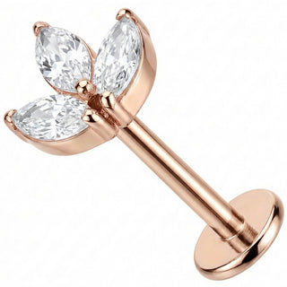 Titanium Labret Three Marquise Crystal Petals