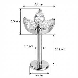 Titanio Trío Cristales Marquise Flor Rosca interna Labret
