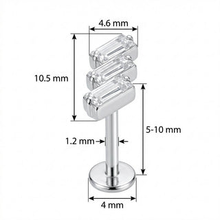 Titanio Trío Cristales Baguette Escalonados Rosca interna Labret
