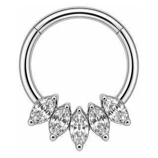 Titanium Ring Five Marquise Stone Fan Crown Clicker