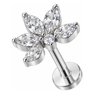 Titanium Labret Marquise Crystal Lotus Fan Internally Threaded