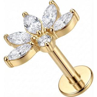 Titanio Abanico Loto Cristales Marquise Rosca interna Labret