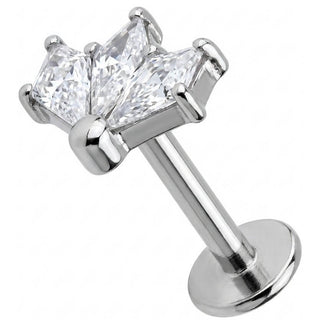 Titanio Abanico Triple Cristal Marquise Rosca interna Labret