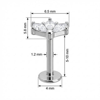 Titanio Abanico Triple Cristal Marquise Rosca interna Labret